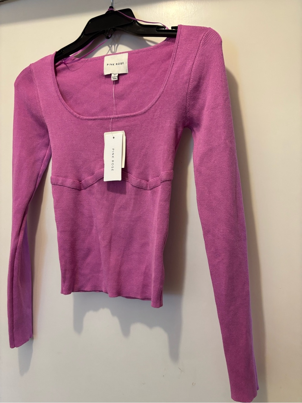 Pink Rose Bright Magenta Ribbed Top
